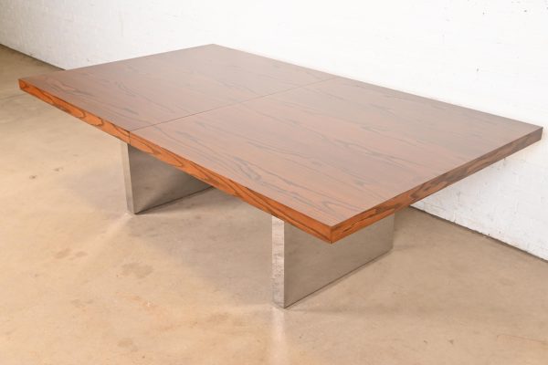 Roger Sprunger for Dunbar Mid-Century Modern Oak and Chrome Extension Dining Table, Newly Refinished - Image 8