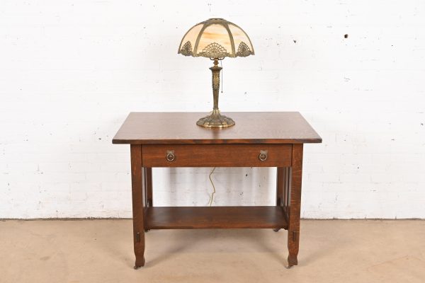 Antique Art Nouveau Slag Glass Table Lamp in the Manner of Handel, Circa 1920s - Image 11