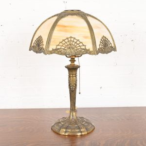 Antique Art Nouveau Slag Glass Table Lamp in the Manner of Handel, Circa 1920s