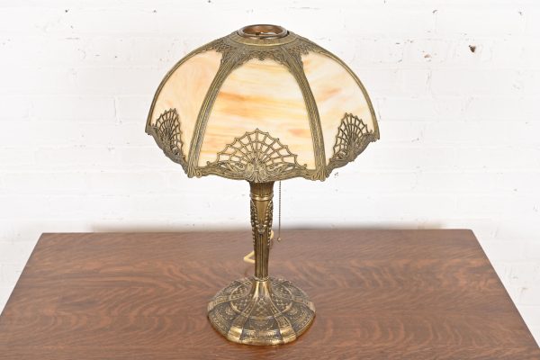 Antique Art Nouveau Slag Glass Table Lamp in the Manner of Handel, Circa 1920s - Image 2