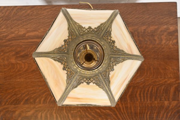 Antique Art Nouveau Slag Glass Table Lamp in the Manner of Handel, Circa 1920s - Image 5