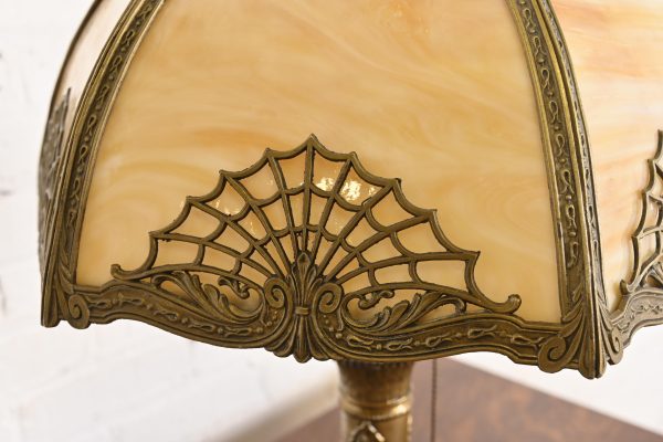Antique Art Nouveau Slag Glass Table Lamp in the Manner of Handel, Circa 1920s - Image 7