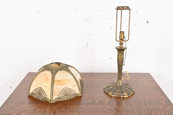 Antique Art Nouveau Slag Glass Table Lamp in the Manner of Handel, Circa 1920s - Image 4