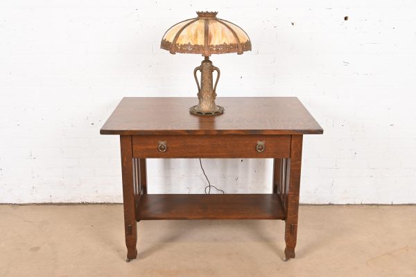 Antique Art Nouveau Slag Glass Table Lamp in the Manner of Handel, Circa 1920s - Image 11