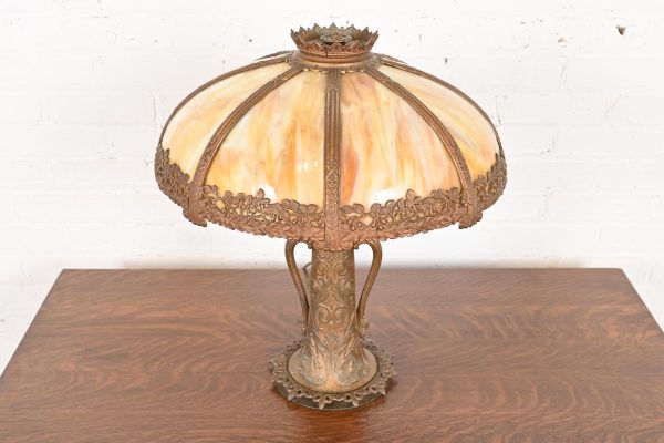 Antique Art Nouveau Slag Glass Table Lamp in the Manner of Handel, Circa 1920s - Image 2