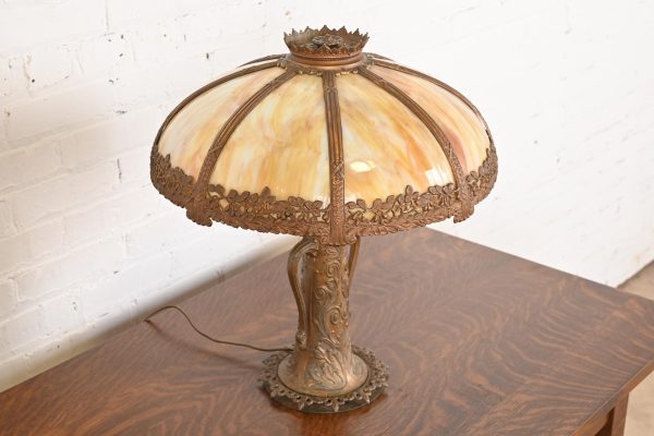 Antique Art Nouveau Slag Glass Table Lamp in the Manner of Handel, Circa 1920s - Image 4