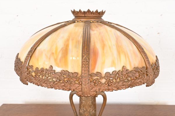 Antique Art Nouveau Slag Glass Table Lamp in the Manner of Handel, Circa 1920s - Image 8
