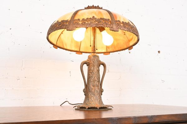 Antique Art Nouveau Slag Glass Table Lamp in the Manner of Handel, Circa 1920s - Image 5