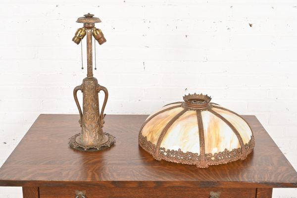 Antique Art Nouveau Slag Glass Table Lamp in the Manner of Handel, Circa 1920s - Image 10