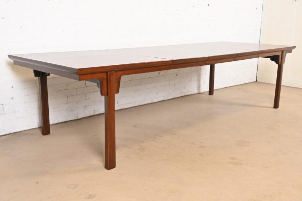 Michael Taylor for Baker Furniture Mid-Century Modern Burled Walnut Extension Dining Table, Newly Refinished - Image 4