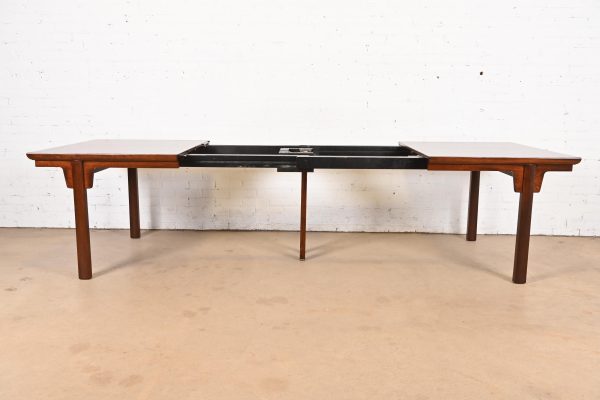 Michael Taylor for Baker Furniture Mid-Century Modern Burled Walnut Extension Dining Table, Newly Refinished - Image 6