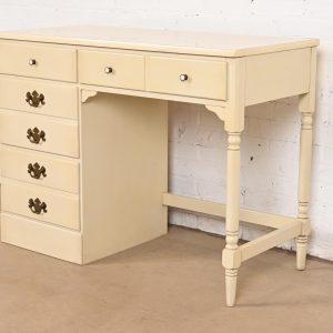 Ethan Allen American Carved Cream Lacquered Solid Maple Writing Desk, Circa 1970s