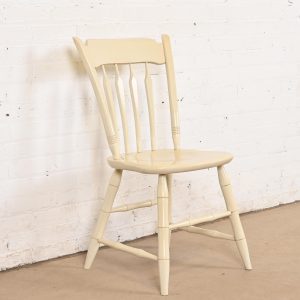 Ethan Allen American Carved Cream Lacquered Solid Maple Spindle Back Side Chair or Desk Chair