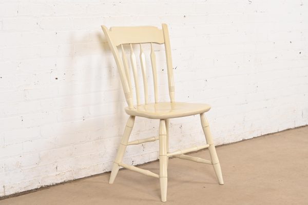 Ethan Allen American Carved Cream Lacquered Solid Maple Spindle Back Side Chair or Desk Chair