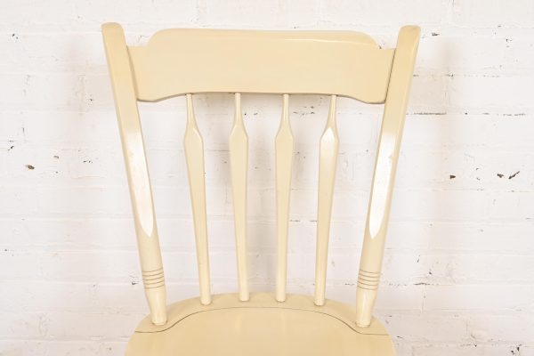Ethan Allen American Carved Cream Lacquered Solid Maple Spindle Back Side Chair or Desk Chair - Image 6