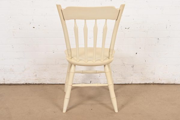 Ethan Allen American Carved Cream Lacquered Solid Maple Spindle Back Side Chair or Desk Chair - Image 9