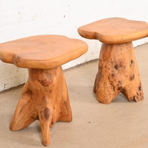 Organic Modern Burl Root Occasional Side Tables, Pair