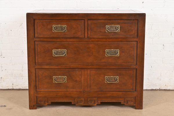 Michael Taylor for Baker Furniture Hollywood Regency Chinoiserie Carved Walnut Dresser Chest, Circa 1970s