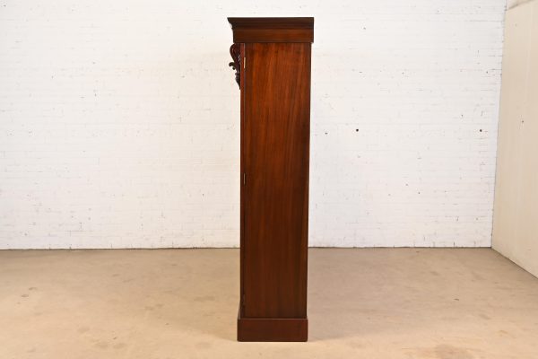 Antique English Georgian Carved Flame Mahogany Triple Bookcase Cabinet, Circa 1900 - Image 8