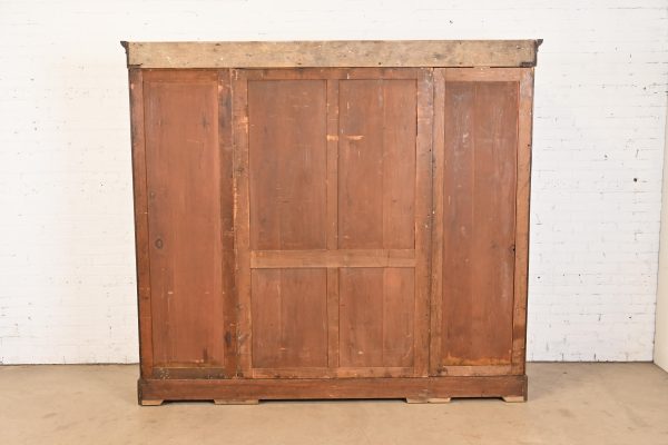Antique English Georgian Carved Flame Mahogany Triple Bookcase Cabinet, Circa 1900 - Image 9