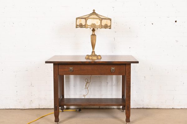 Antique Art Nouveau Slag Glass Table Lamp in the Manner of Handel, Circa 1910 - Image 11
