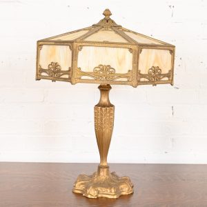Antique Art Nouveau Slag Glass Table Lamp in the Manner of Handel, Circa 1910