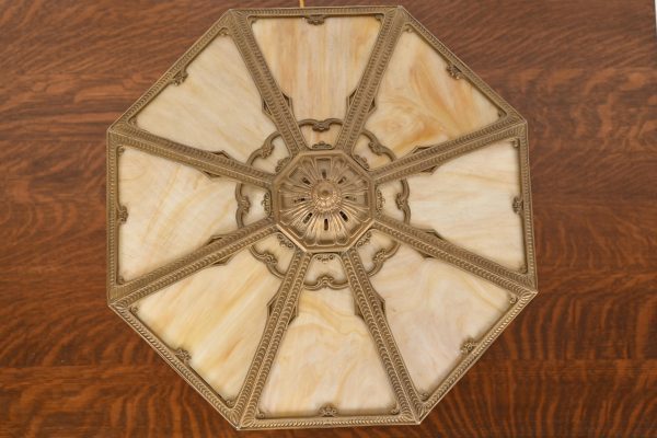 Antique Art Nouveau Slag Glass Table Lamp in the Manner of Handel, Circa 1910 - Image 4