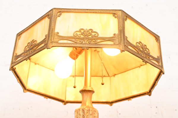Antique Art Nouveau Slag Glass Table Lamp in the Manner of Handel, Circa 1910 - Image 10
