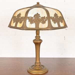 Antique Art Nouveau Slag Glass Table Lamp Attributed to Handel, Circa 1920s