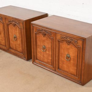 Henredon French Provincial Louis XV Carved Walnut Buffet Servers or Bar Cabinets, Pair