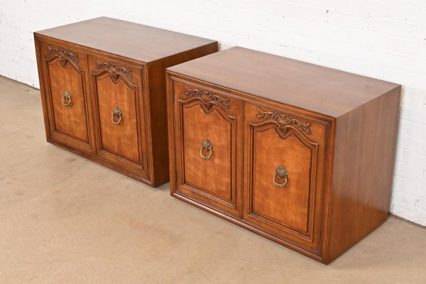 Henredon French Provincial Louis XV Carved Walnut Buffet Servers or Bar Cabinets, Pair