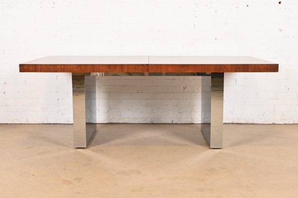Milo Baughman for Thayer Coggin Mid-Century Modern Walnut and Chrome Dining Table, Newly Refinished - Image 3
