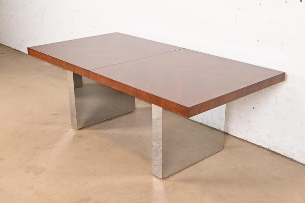 Milo Baughman for Thayer Coggin Mid-Century Modern Walnut and Chrome Dining Table, Newly Refinished - Image 4