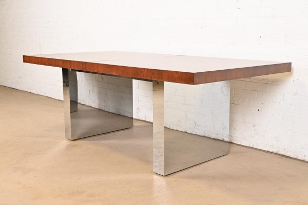 Milo Baughman for Thayer Coggin Mid-Century Modern Walnut and Chrome Dining Table, Newly Refinished - Image 5