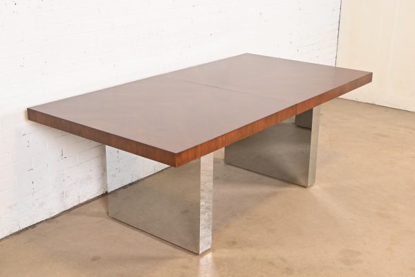 Milo Baughman for Thayer Coggin Mid-Century Modern Walnut and Chrome Dining Table, Newly Refinished