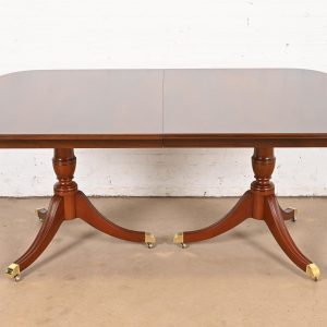 Kindel Furniture Georgian Flame Mahogany Double Pedestal Dining Table, Newly Refinished