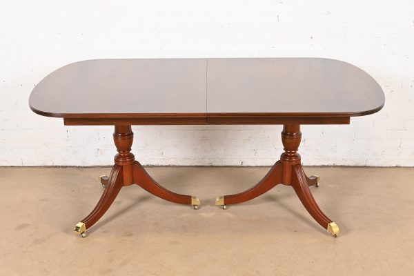Kindel Furniture Georgian Flame Mahogany Double Pedestal Dining Table, Newly Refinished