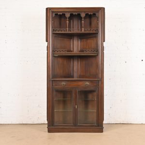 Signed Herter Brothers Eastlake Victorian Carved Mahogany Corner Cabinet, Circa 1890s