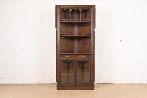 Signed Herter Brothers Eastlake Victorian Carved Mahogany Corner Cabinet, Circa 1890s