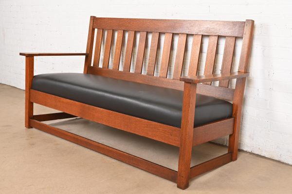 Charles Stickley Antique Mission Oak Arts & Crafts Settle Sofa or Bench, Circa 1900 - Image 3