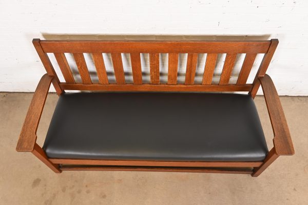 Charles Stickley Antique Mission Oak Arts & Crafts Settle Sofa or Bench, Circa 1900 - Image 5
