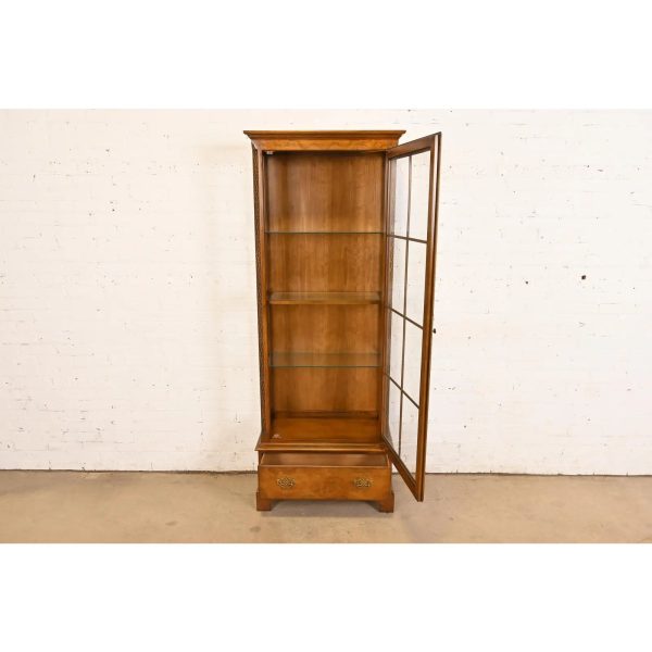 Baker Furniture Georgian Carved Cherry and Burl Wood Lighted Bookcase or Display Cabinet - Image 6
