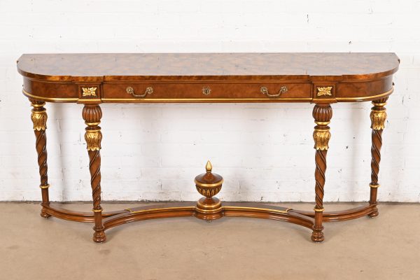 Karges French Regency Louis XVI Burled Walnut and Gold Gilt Console Table or Server
