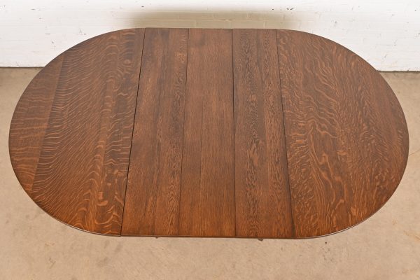R. J. Horner Style Antique Victorian Oak Pedestal Extension Dining Table With Lion Paw Feet, Newly Refinished - Image 9