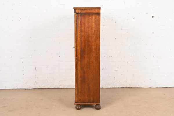Antique English Tudor Carved Oak Glass Front Bookcase Cabinet, Circa 1920s - Image 10