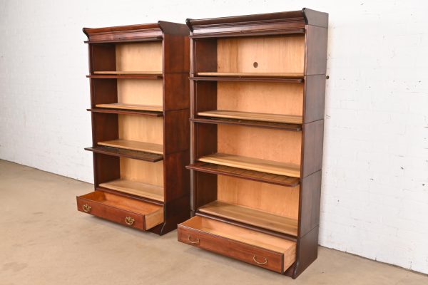 Globe Wernicke Antique Arts & Crafts Mahogany Four-Stack Barrister Bookcases With Leaded Glass Doors, Pair - Image 6