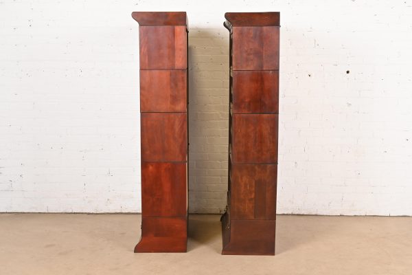 Globe Wernicke Antique Arts & Crafts Mahogany Four-Stack Barrister Bookcases With Leaded Glass Doors, Pair - Image 7