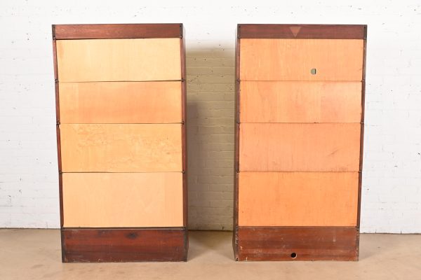 Globe Wernicke Antique Arts & Crafts Mahogany Four-Stack Barrister Bookcases With Leaded Glass Doors, Pair - Image 8