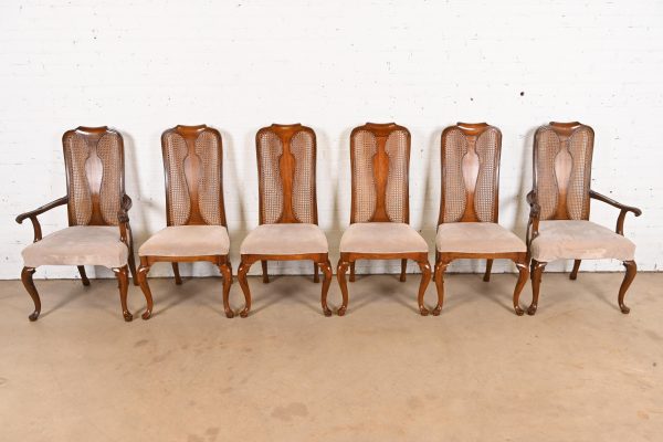 Queen Anne Solid Walnut and Cane High Back Dining Chairs by Mount Airy Furniture, Set of Six - Image 3