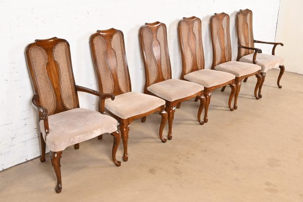 Queen Anne Solid Walnut and Cane High Back Dining Chairs by Mount Airy Furniture, Set of Six - Image 4